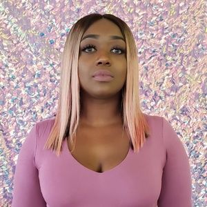 Center Part Asymmetrical Bob with pink tips